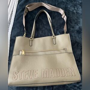 Steve Madden Beige Tote with Gold Accents